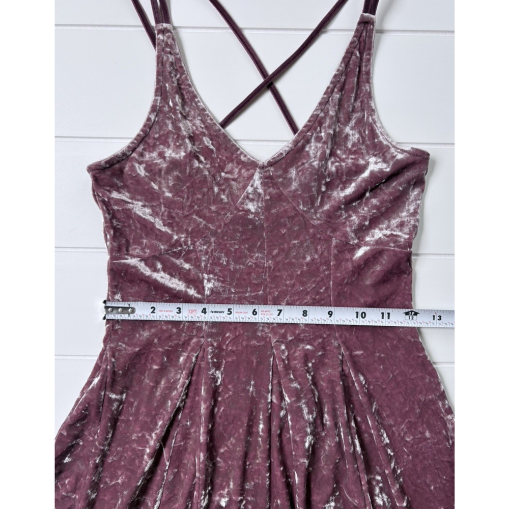 American Eagle Crushed Velvet Mini Dress Strappy Back Mauve Pink Fairy Skater XS - Picture 10 of 12